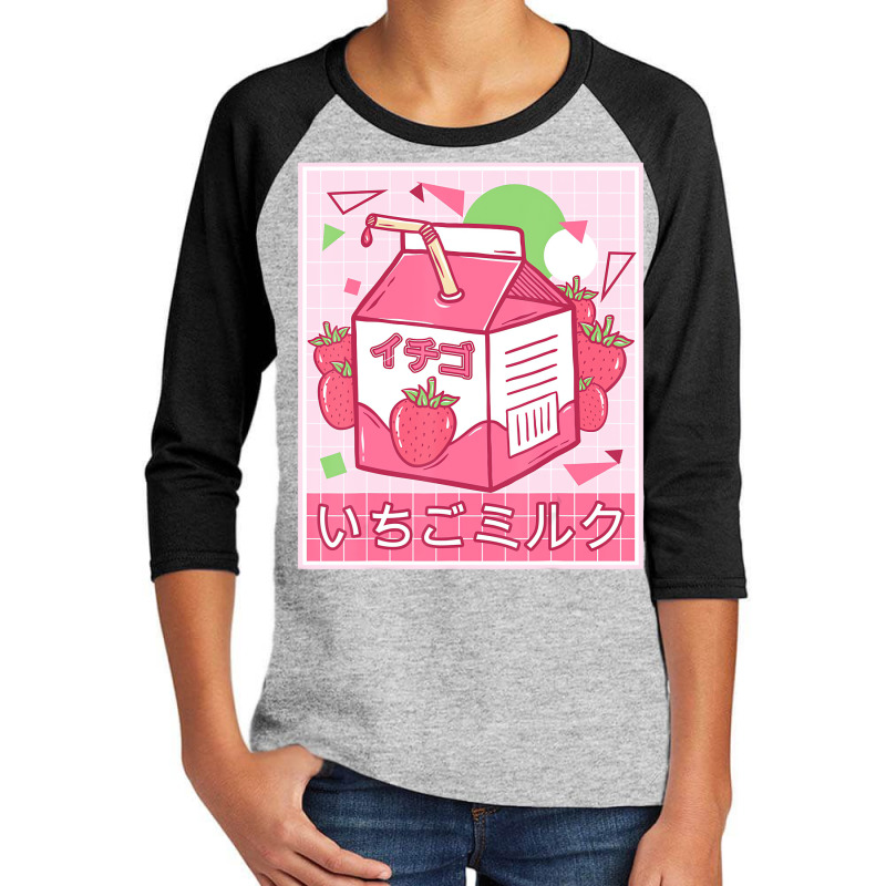 Funny Retro Japanese Kawaii Strawberry Milkshake 9 Youth 3/4 Sleeve by bonne | Artistshot