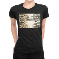 Classic Red Barn And Snow Scene Ladies Fitted T-shirt | Artistshot