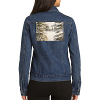 Classic Red Barn And Snow Scene Ladies Denim Jacket | Artistshot