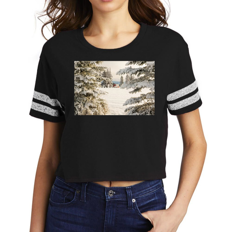 Classic Red Barn And Snow Scene Scorecard Crop Tee by sekelneald | Artistshot