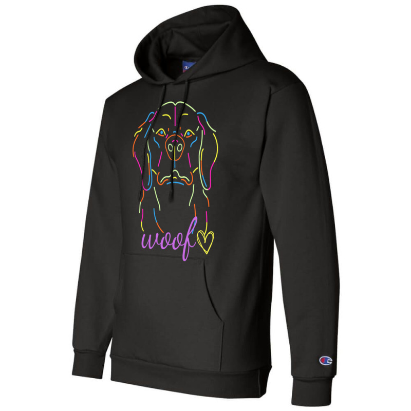 Black Colorful Neon Dog Themed T Shirt Champion Hoodie by moalimbano3 | Artistshot