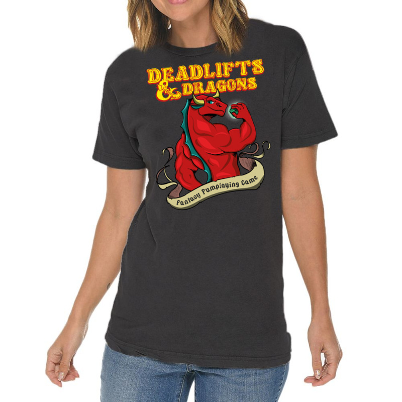 Workout Gain Funny Quote Deadlifts And Dragons Dnd Vintage T-Shirt by koromaqazit | Artistshot