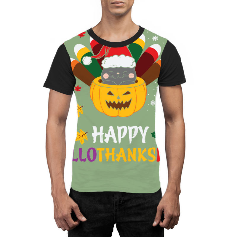 Happy Hallothanksmas Cats Lover Halloween Merry Ch Graphic T-shirt by aldenmunnisd | Artistshot