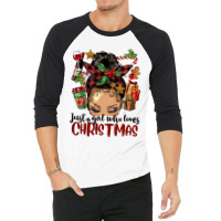 Just A Girl Who Loves Christmas Afro Messy Bun Lig 3/4 Sleeve Shirt | Artistshot