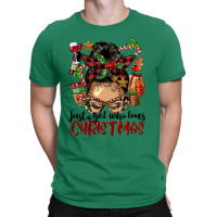 Just A Girl Who Loves Christmas Afro Messy Bun Lig T-shirt | Artistshot