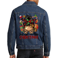 Just A Girl Who Loves Christmas Afro Messy Bun Lig Men Denim Jacket | Artistshot