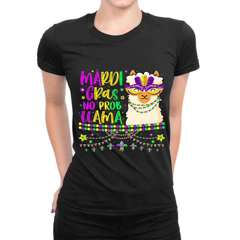 Mardi Gras No Prob Llama Carnival Mask Fat Tuesday Ladies Fitted T-Shirt by RILEYALLEN | Artistshot