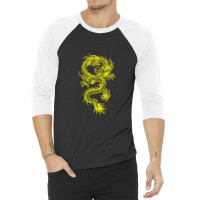 Yellow Chinese Dragon 3/4 Sleeve Shirt | Artistshot