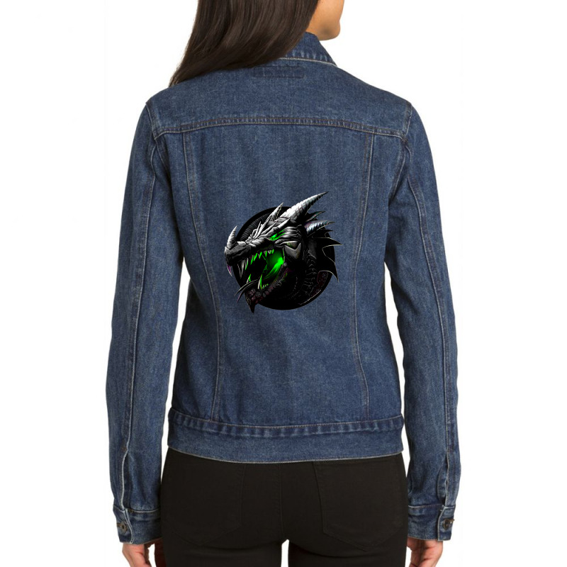 Dragon Head With Mouth Emitting Green Light Ladies Denim Jacket by In.Bella | Artistshot