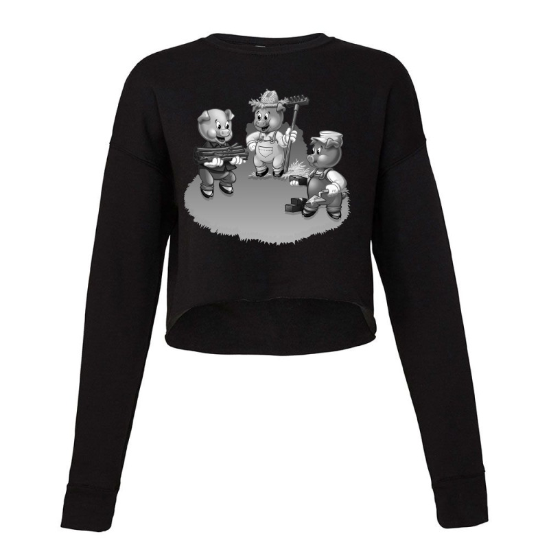 Three Little Pigs - Black And White Artwork Cropped Sweater by osianism | Artistshot