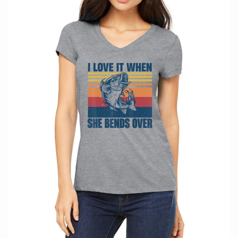 Vintage Bass Fishing Fisherman I Love It When She Women's V-Neck T-Shirt by stidmanuks | Artistshot