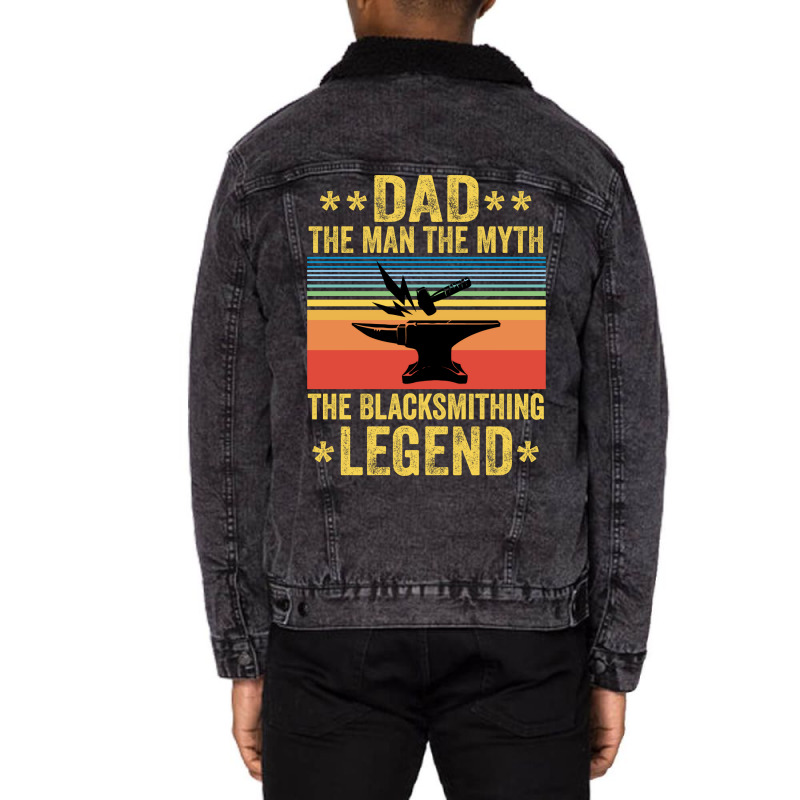 Vintage The Blacksmithing Legend Funny Fathers Day Unisex Sherpa-Lined Denim Jacket by kauicaosja2 | Artistshot