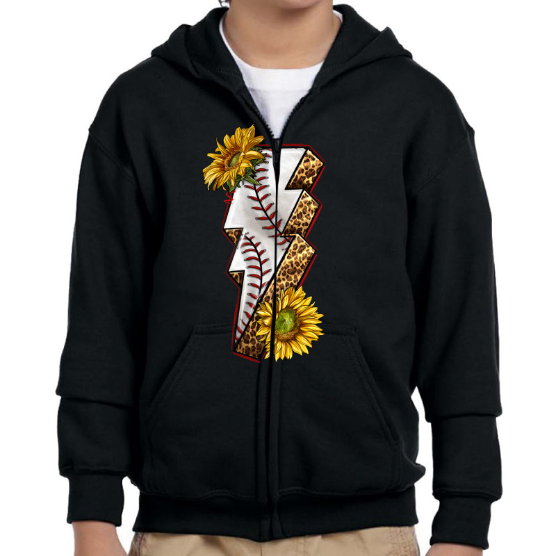 Sport Baseball  Lightning Bolt Youth Zipper Hoodie by enoddigitalart@gmail.com | Artistshot