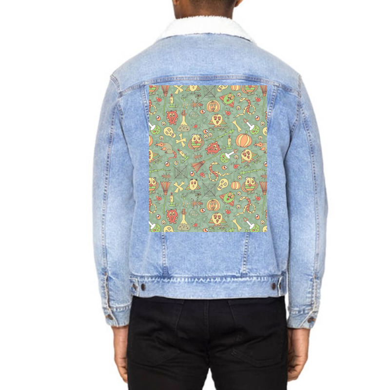 Halloween Seamless Pattern Unisex Sherpa-Lined Denim Jacket by ernolundon | Artistshot