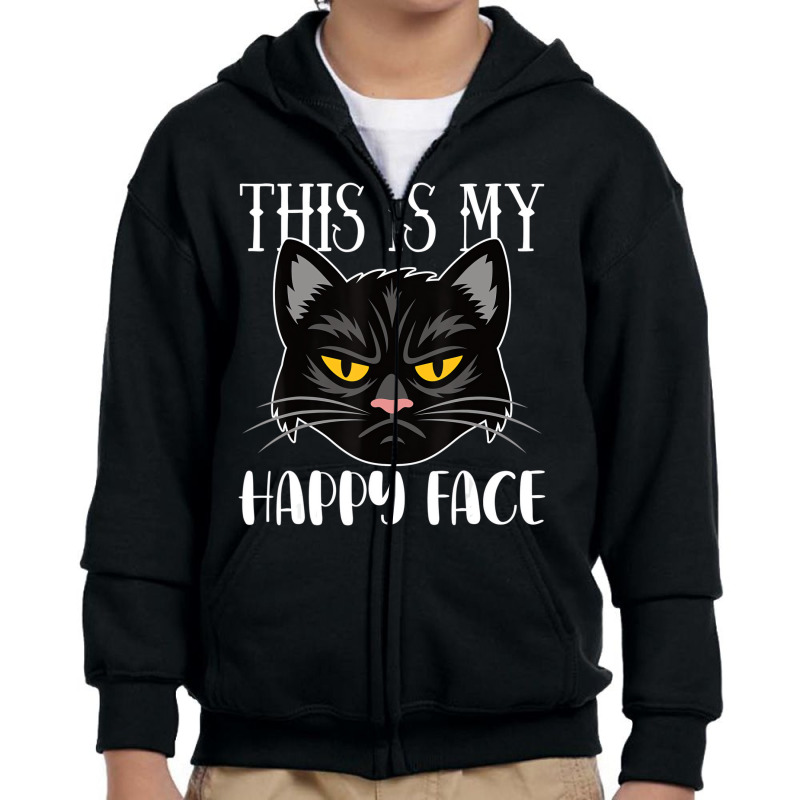 This Is My Happy Face Unimpressed Black Cat In Ang Youth Zipper Hoodie by hilkeriver | Artistshot