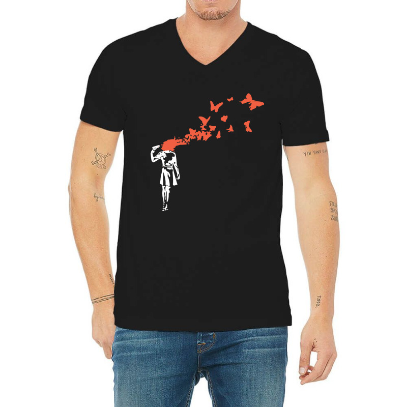 Headshot Butterfly V-neck Tee | Artistshot