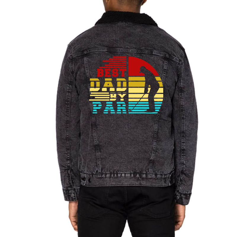 Best Dad By Par Retro Sunset Unisex Sherpa-lined Denim Jacket | Artistshot