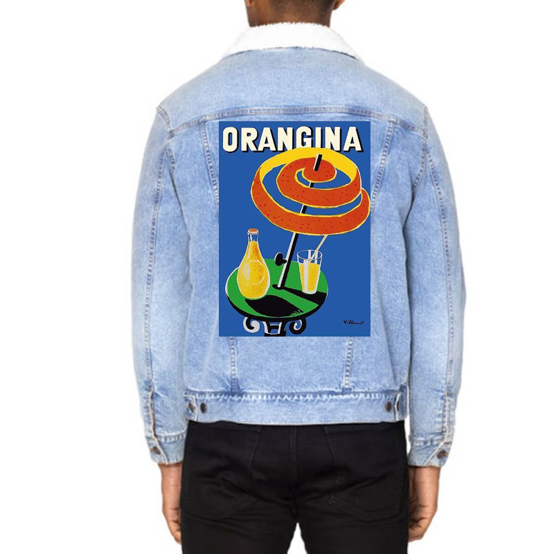 Orangina Sparkling Soda   Umbrella Ad Unisex Sherpa-lined Denim Jacket | Artistshot