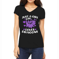 Just A Girl Who Loves Dragons Purple Cute Dragon L Women's V-neck T-shirt | Artistshot