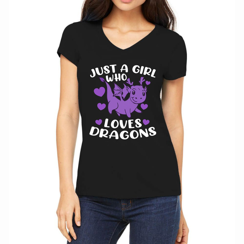 Just A Girl Who Loves Dragons Purple Cute Dragon L Women's V-Neck T-Shirt by SCOTTALLENZ | Artistshot