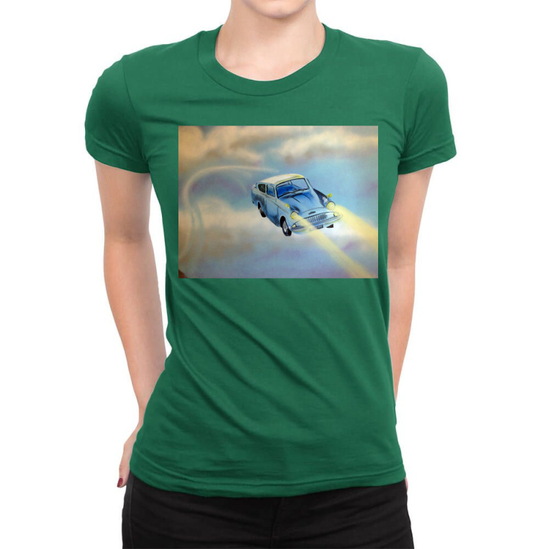 Flying Blue Car Ladies Fitted T-Shirt by soucenertic | Artistshot