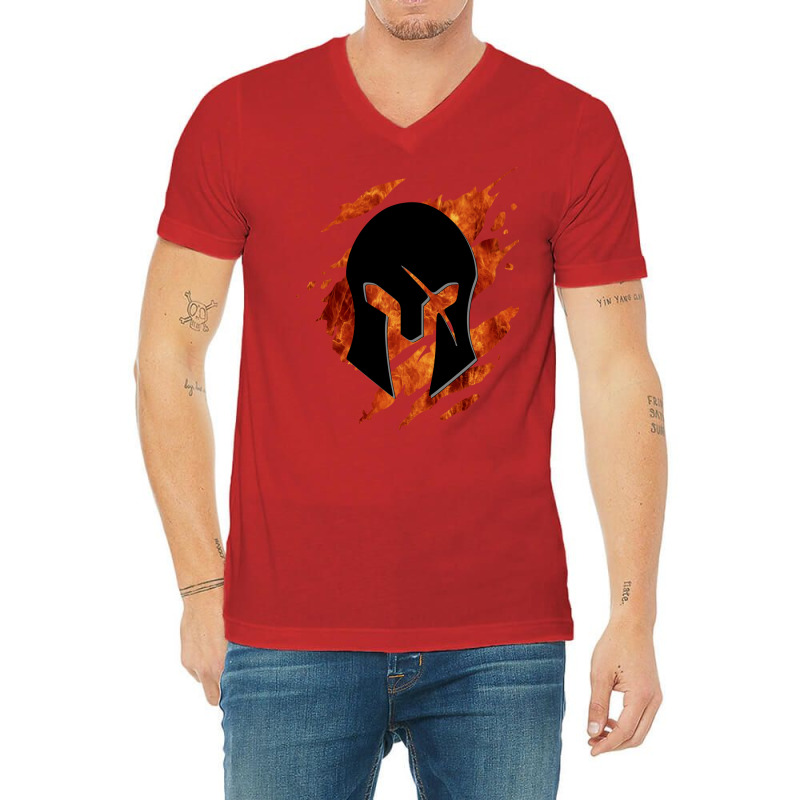 Spartan Helmet Fire V-Neck Tee by ashdhacreanei | Artistshot