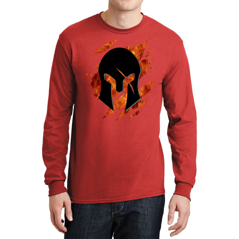 Spartan Helmet Fire Long Sleeve Shirts by ashdhacreanei | Artistshot