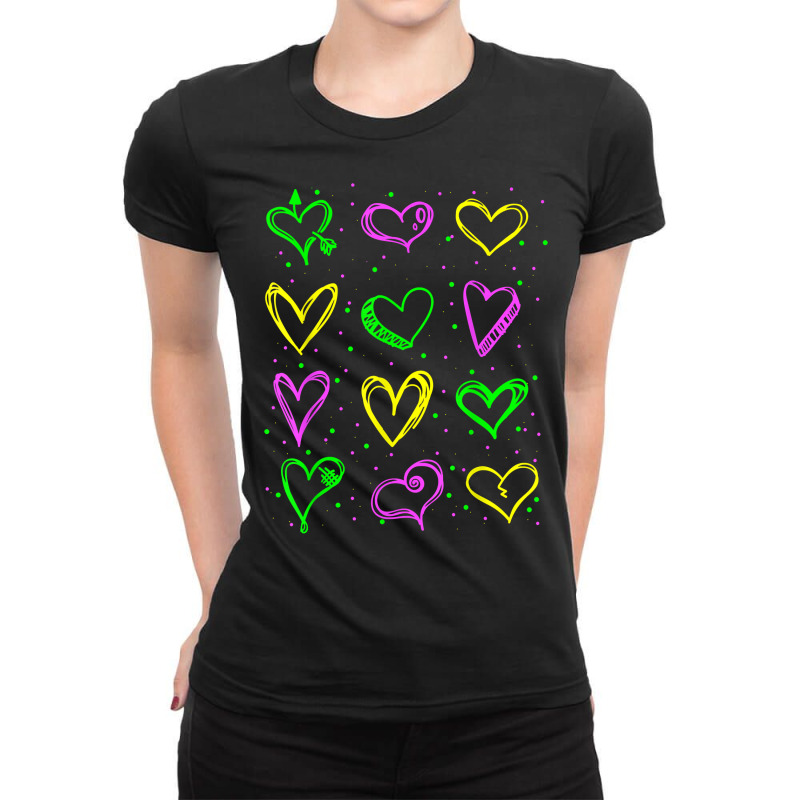 Mardi Gras Hearts Cute Carnival Parade Masquerade Ladies Fitted T-Shirt by lorriecour | Artistshot