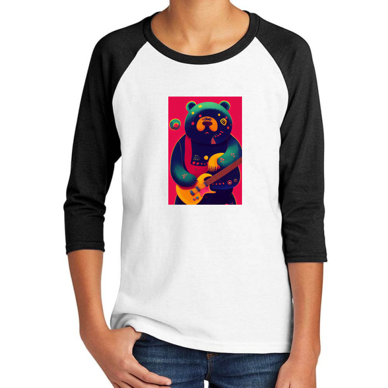 Heavy Metal Bear With Guitar Midjourney Youth 3/4 Sleeve by lindarice | Artistshot