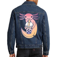 Cute Axolotl With Bubble Tea Tumblr Men Denim Jacket | Artistshot