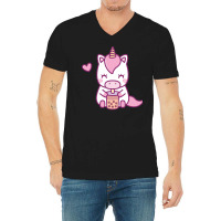 Cute Little Unicorn Loves Drinking Boba Tea Music V-neck Tee | Artistshot