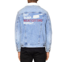 Eat Sleep Meat Cutting Butcher Butchery 70s Unisex Sherpa-lined Denim Jacket | Artistshot