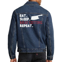 Eat Sleep Meat Cutting Butcher Butchery 70s Men Denim Jacket | Artistshot