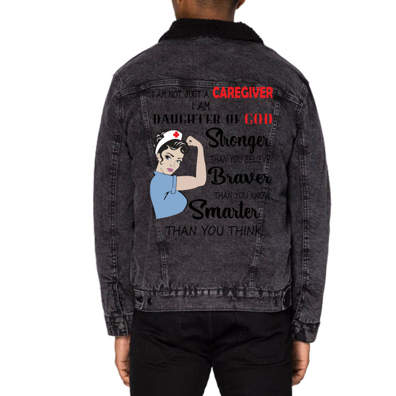 I Am Not Just A Caregiver I Am Daughter Of God Coo Unisex Sherpa-lined Denim Jacket | Artistshot