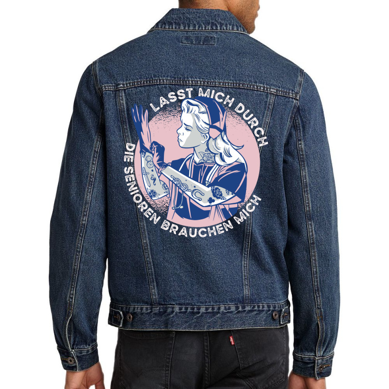 Let Me Through Seniors Need Me Funny Caregiver Yel Men Denim Jacket by skagerjadouls | Artistshot