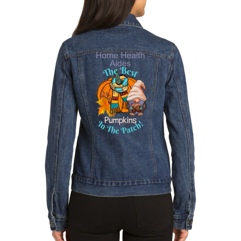 Home Health Aide Fall Gnome Pumpkin Cute Funny Tha Ladies Denim Jacket by szarakeivindk | Artistshot