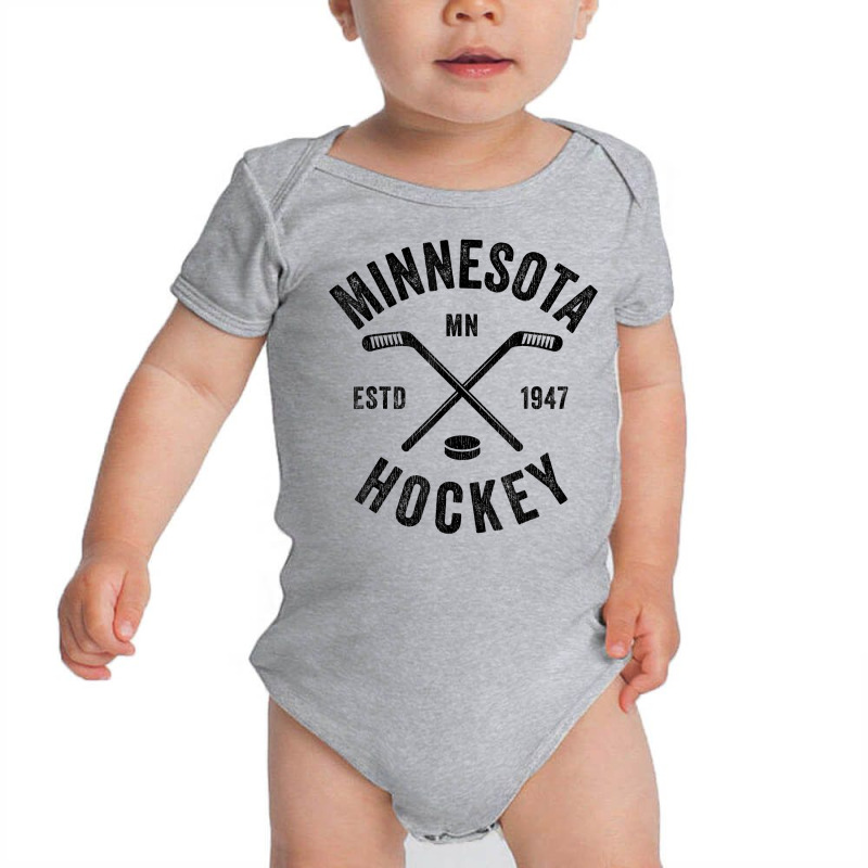 Distressed Minnesota Mn Ice Hockey Sticks Vintage Baby Bodysuit by dicosmokias | Artistshot