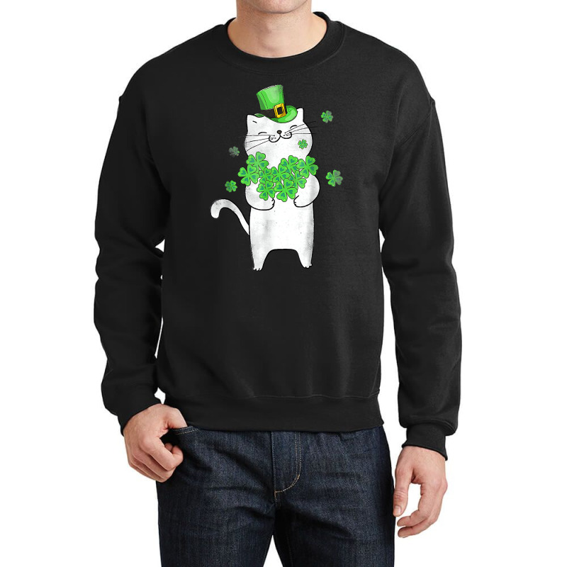 Cute Cat Lover Shamrock St Patricks Day Meowy Iris Crewneck Sweatshirt | Artistshot