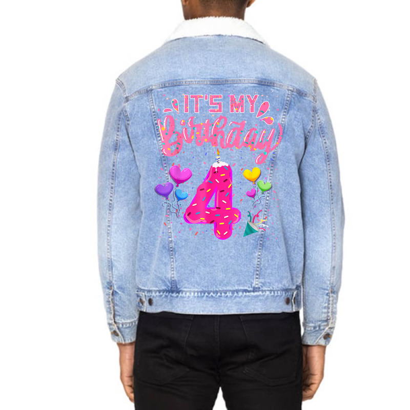 It's My 4th Birthday Doughnut Happy 4 Years Old Gi Unisex Sherpa-lined Denim Jacket | Artistshot