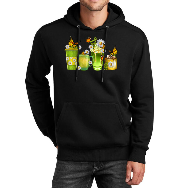 Daisy Coffee Cups With Butterfly Unisex Hoodie | Artistshot