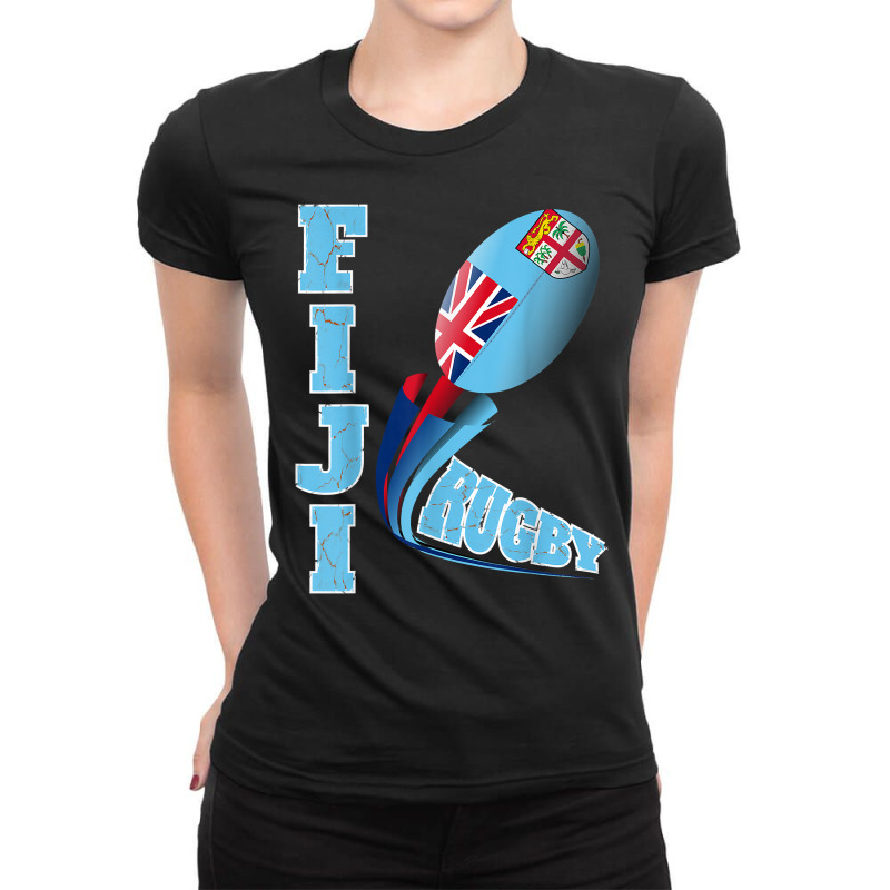 Fiji Rugby Fan Distressed Marbled Text Full Graphi Ladies Fitted T-Shirt by capen | Artistshot