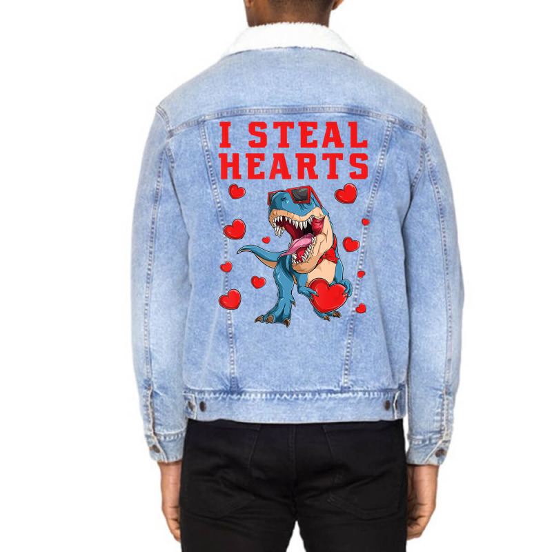 I Steal Hearts Valentines Day Dinosaur Boys Men Lo Unisex Sherpa-lined Denim Jacket | Artistshot