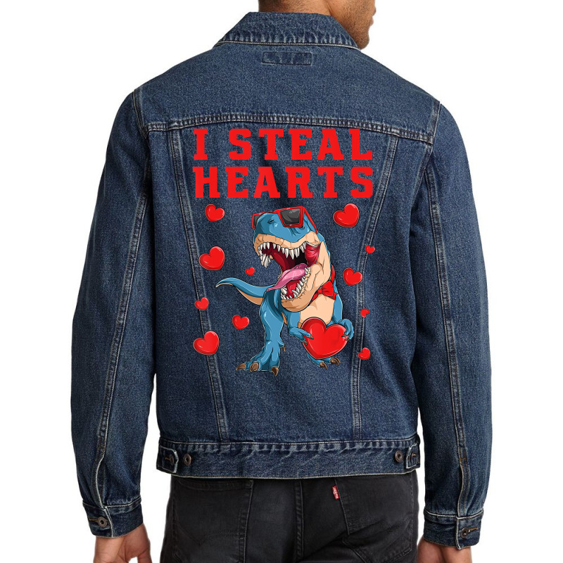 I Steal Hearts Valentines Day Dinosaur Boys Men Lo Men Denim Jacket | Artistshot