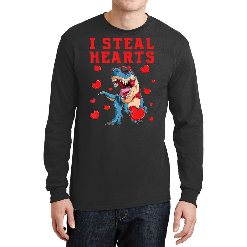 I Steal Hearts Valentines Day Dinosaur Boys Men Lo Long Sleeve Shirts | Artistshot