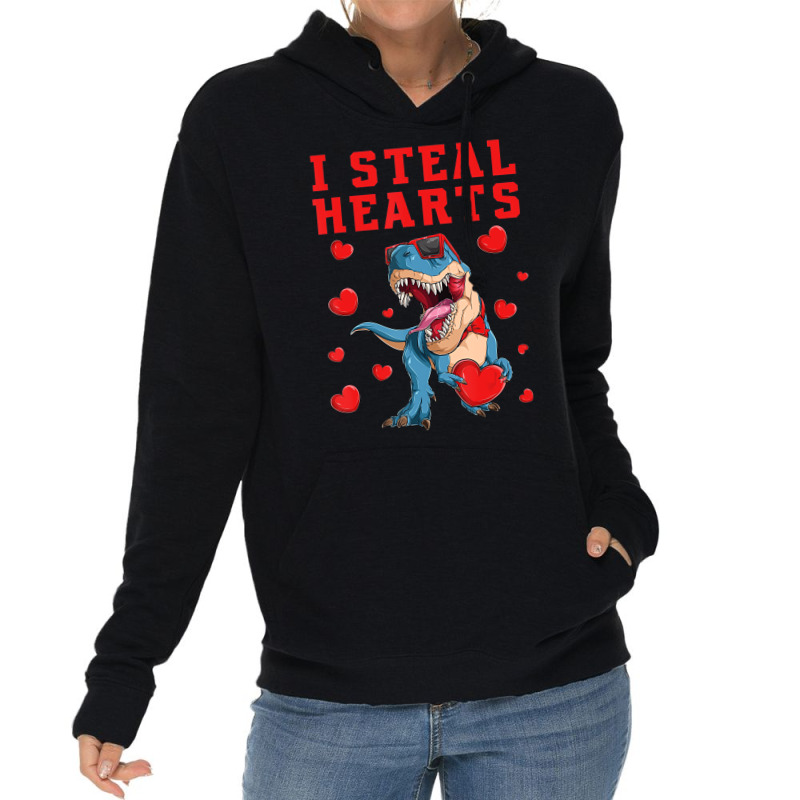 I Steal Hearts Valentines Day Dinosaur Boys Men Lo Lightweight Hoodie | Artistshot