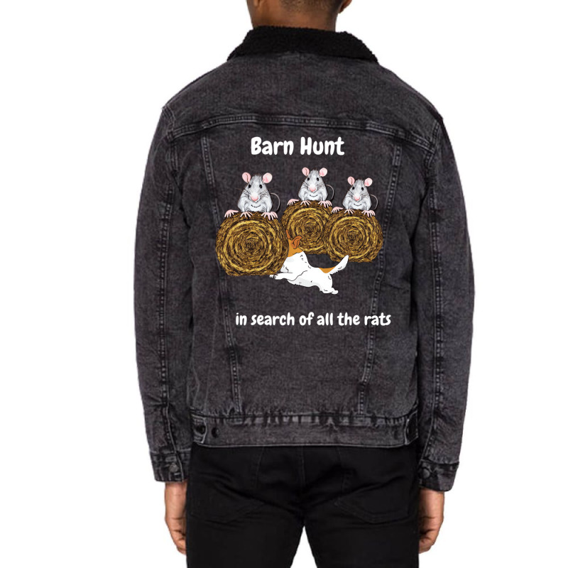 Funny Barn Hunt   In Search Of Rats With Jack Russ Unisex Sherpa-Lined Denim Jacket by eischeid | Artistshot