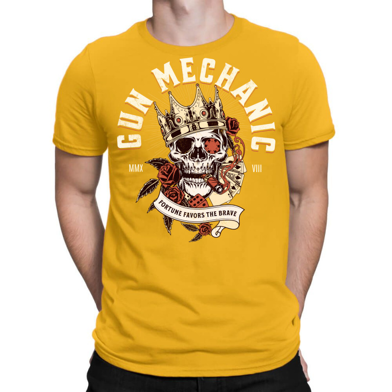 Gun Mechanic Skull With Cigar Design T-shirt | Artistshot