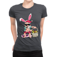 Happy Easter Bunny Ears Funny Santa Egg Basket Coo Ladies Fitted T-shirt | Artistshot