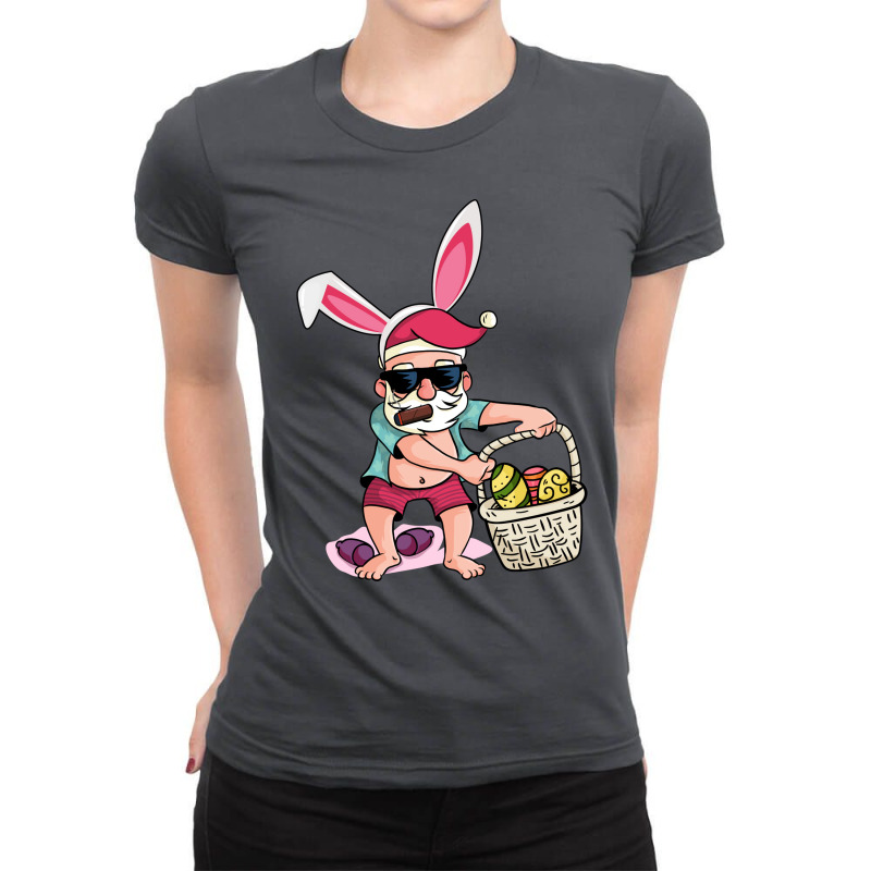 Happy Easter Bunny Ears Funny Santa Egg Basket Coo Ladies Fitted T-Shirt by wienchassex | Artistshot