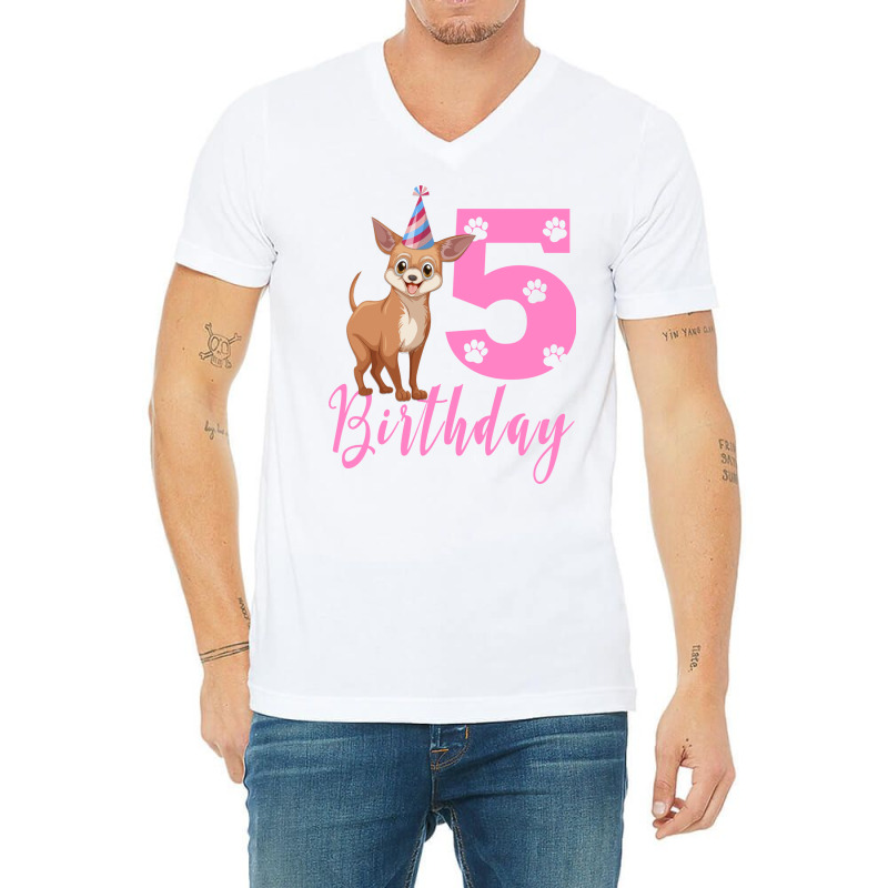 5th Birthday Chihuahua Cool V-neck Tee | Artistshot